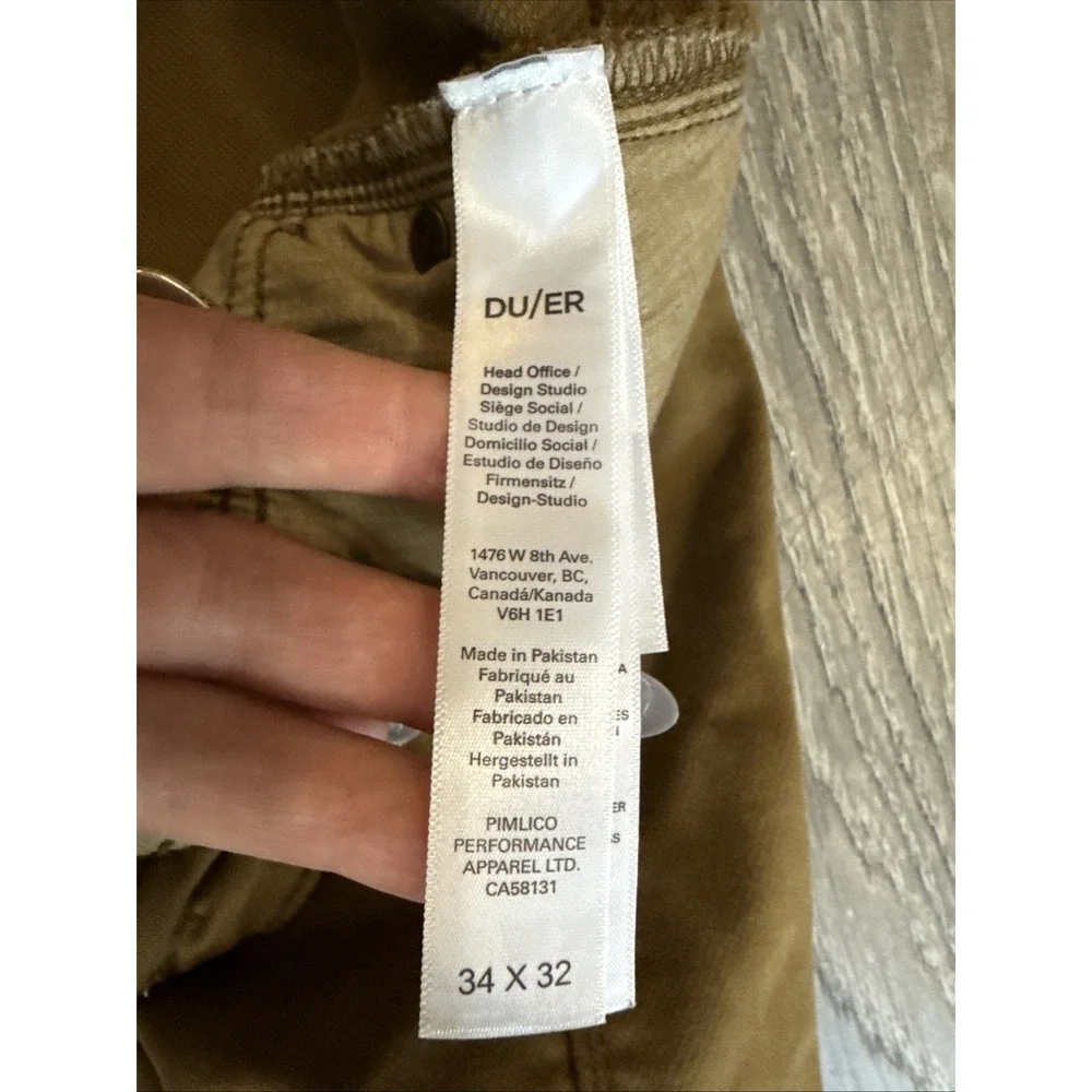 Duer DU/ER Mens Pants 34 X 32  Brown Relaxed Taper Jeans Five-Pocket Stretch